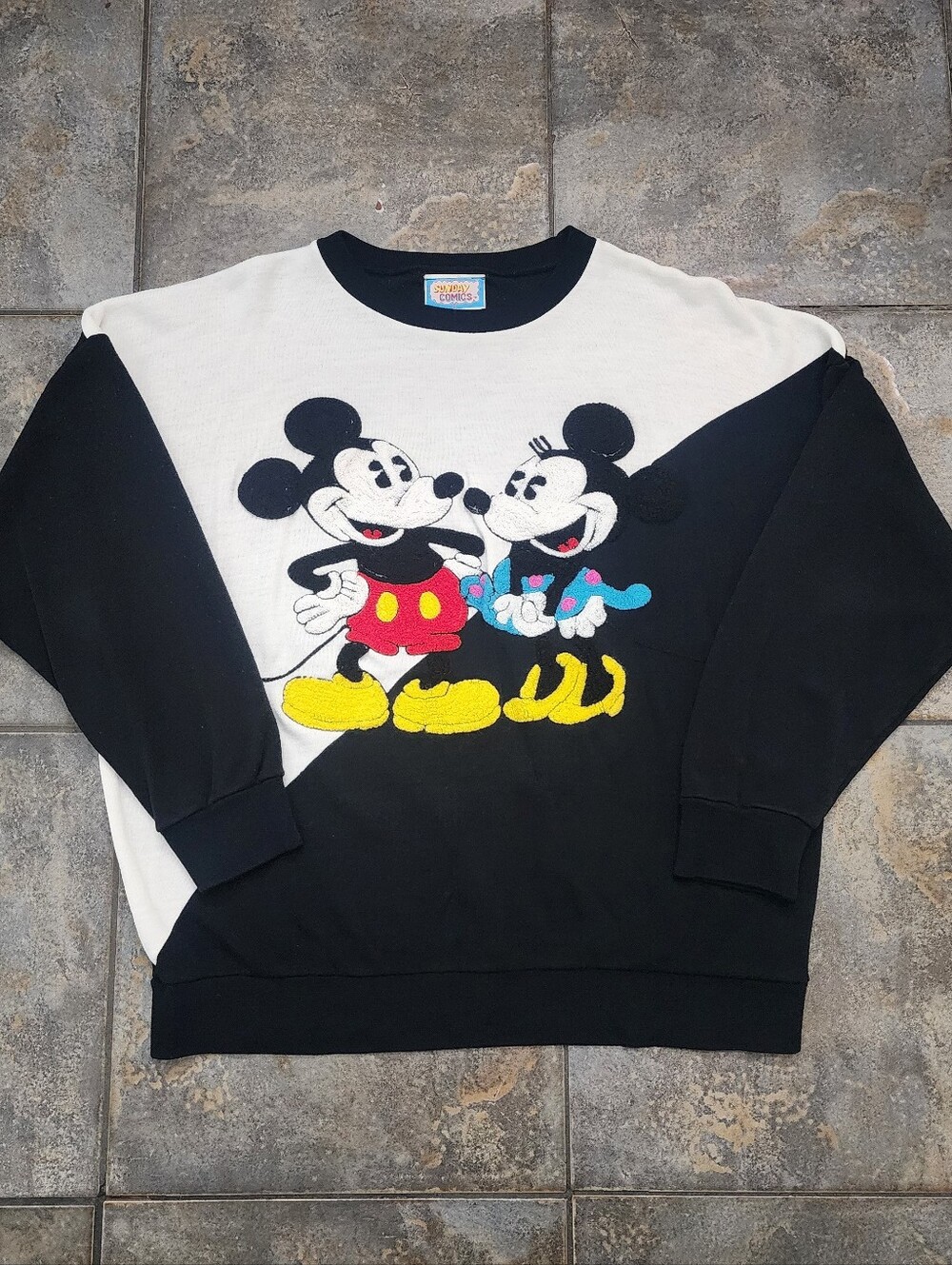 Vintage 80s Sunday Comics Medium Mickey & Minnie Mouse Colorblock Sweatshirt
